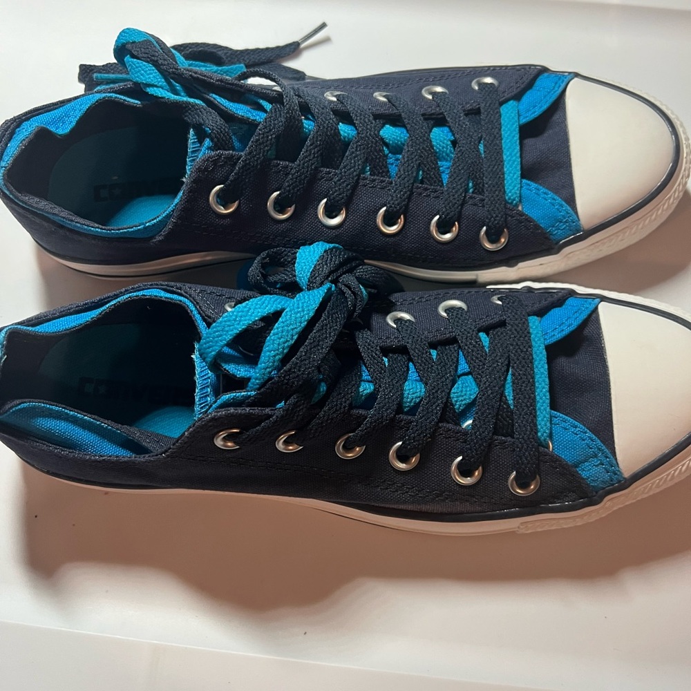 New Converse All Star Double Tongue Black Canvas Low Sneakers Unisex Size M8/W10